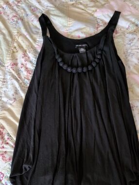 New York & Company Black Beaded Necklace Tank Top